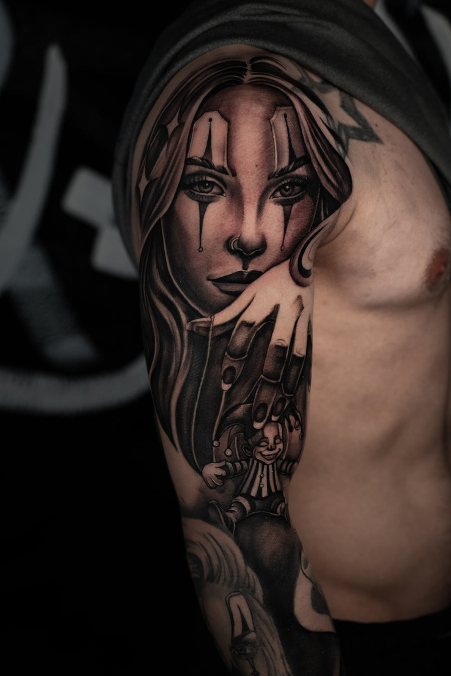 Black and grey chicana portrait tattoo