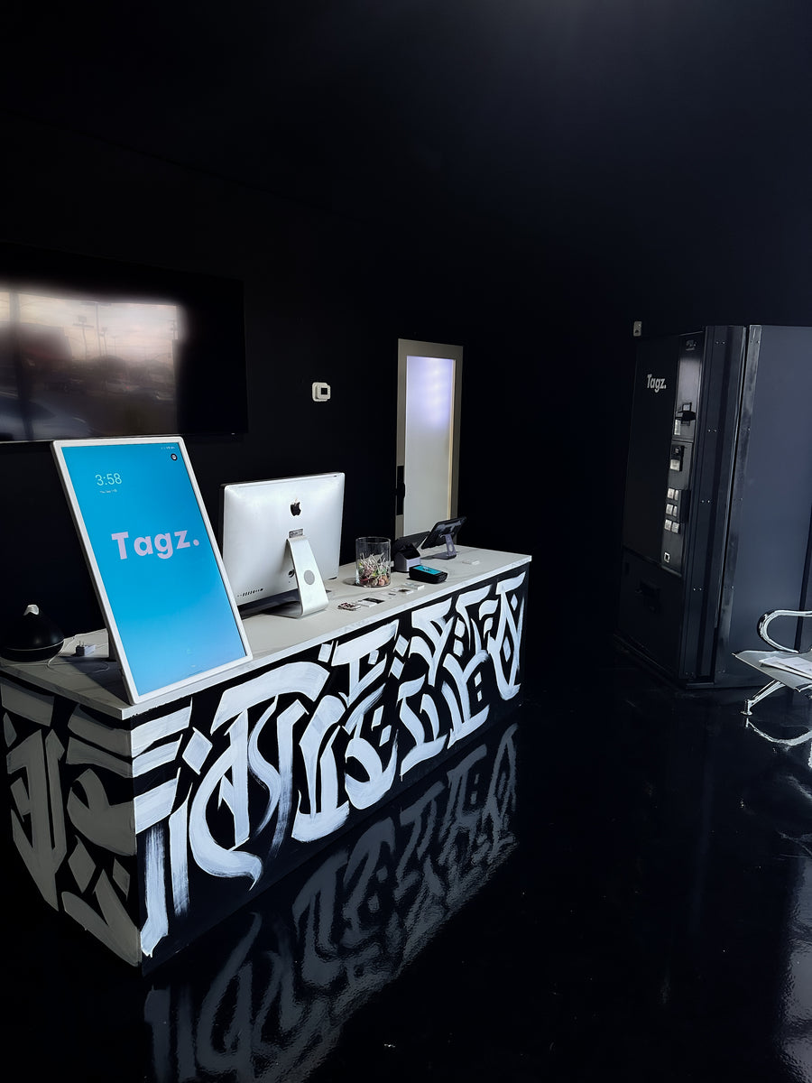 Front desk at Tagz Tattoo, Mesa AZ