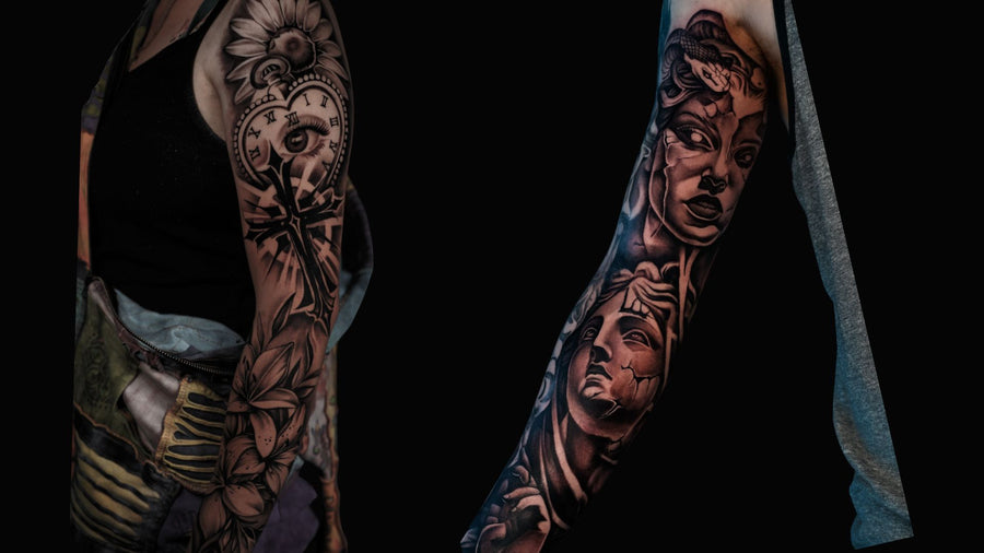 Custom sleeve tattoos from the Tagz Tattoo portfolio