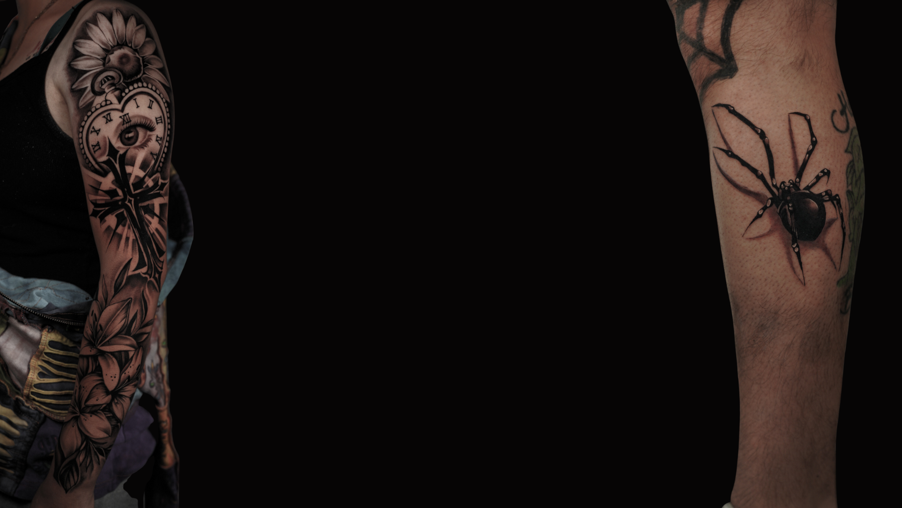 Black and grey full sleeve tattoos done at Tagz Tattoo in Mesa
